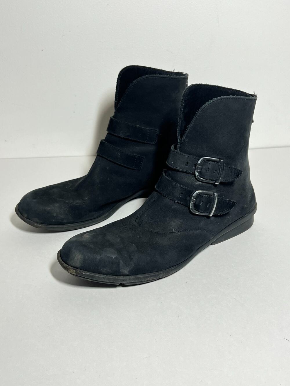 Arche Black Nubuck Double Buckle Back Zip Bootie Boot Size 40 EU 9 US